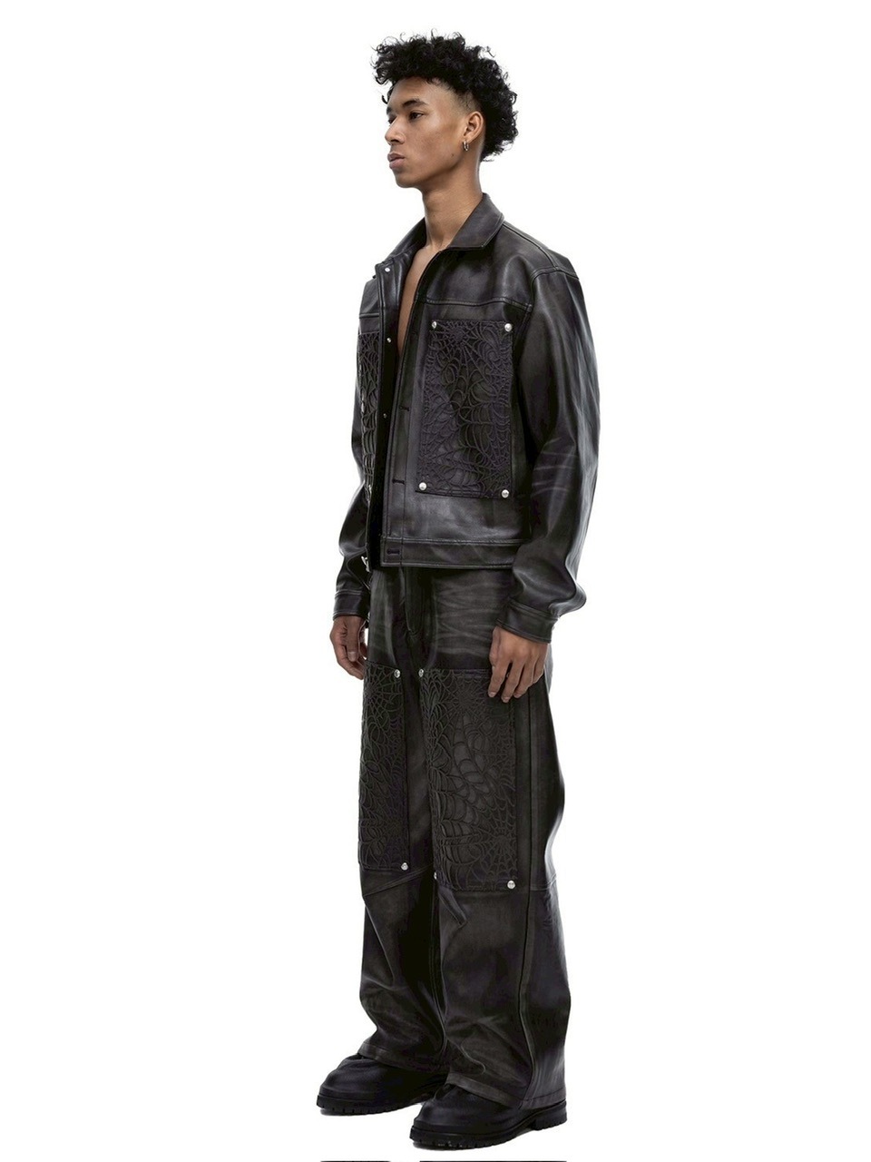 【The Boy Has No Patience】BLOOD MOON NIGHT SPIDER WEB LEATHER JACKET