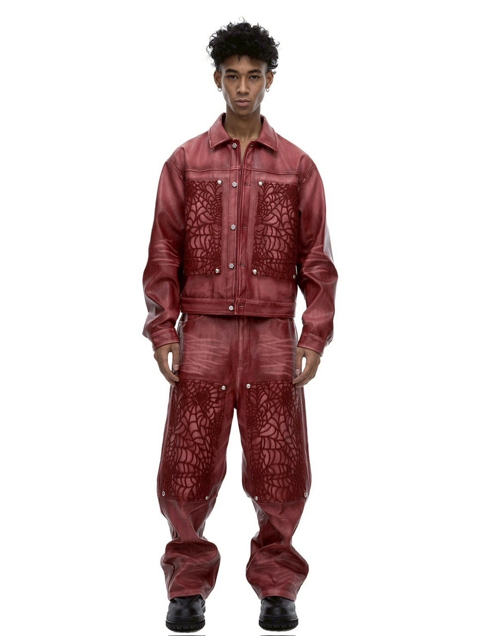 【The Boy Has No Patience】BLOOD MOON NIGHT SPIDER WEB LEATHER JACKET