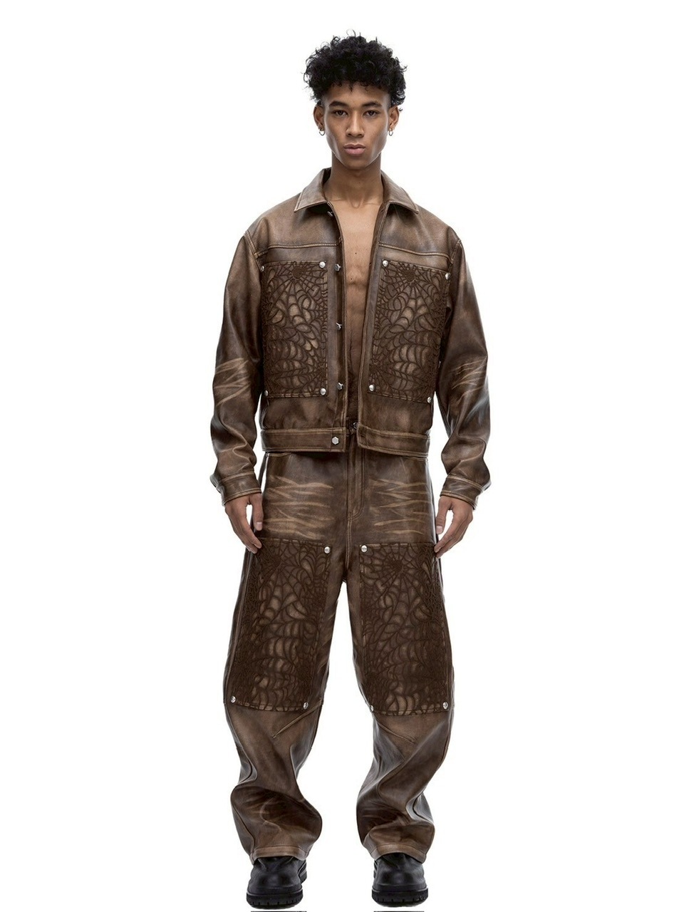 【The Boy Has No Patience】BLOOD MOON NIGHT SPIDER WEB LEATHER JACKET