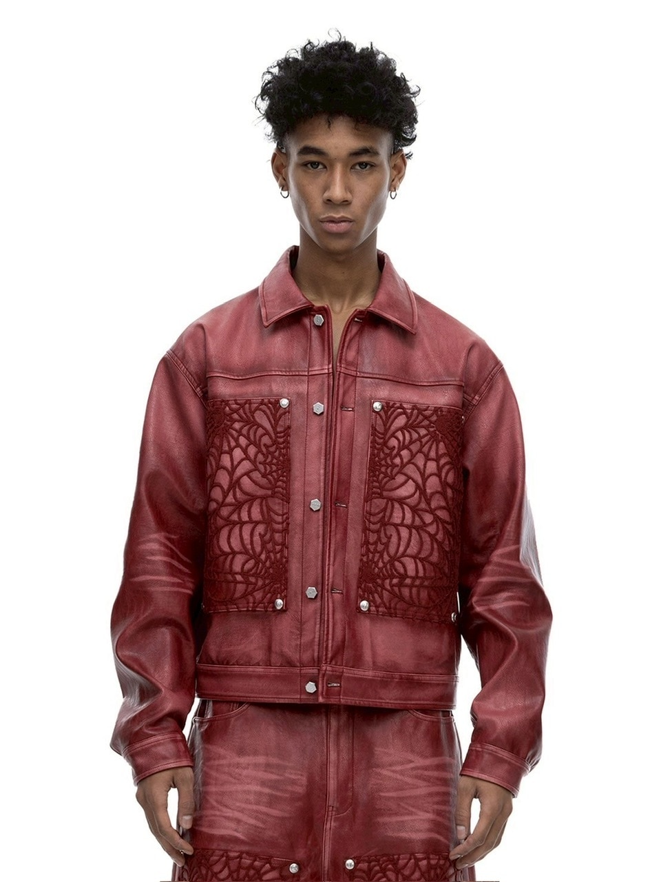 【The Boy Has No Patience】BLOOD MOON NIGHT SPIDER WEB LEATHER JACKET