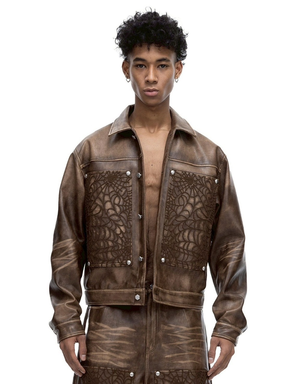 【The Boy Has No Patience】BLOOD MOON NIGHT SPIDER WEB LEATHER JACKET