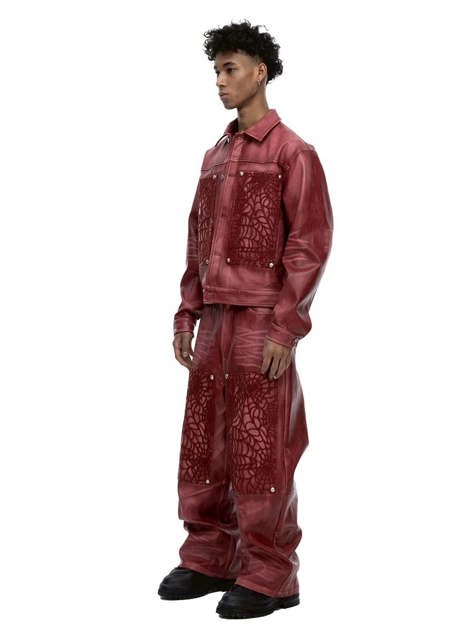 【The Boy Has No Patience】BLOOD MOON NIGHT SPIDER WEB LEATHER JACKET