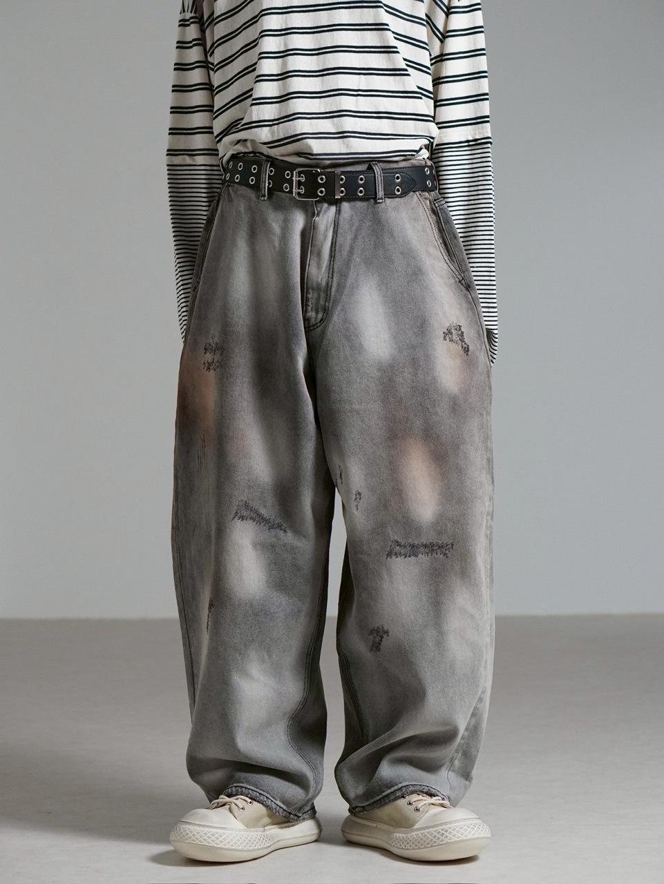 デニム・ジーパン HUECLOSET Up Balloon Denim Pants (2colors) BNE66 Chikashitsu +】point wash balloon denim pants (2color