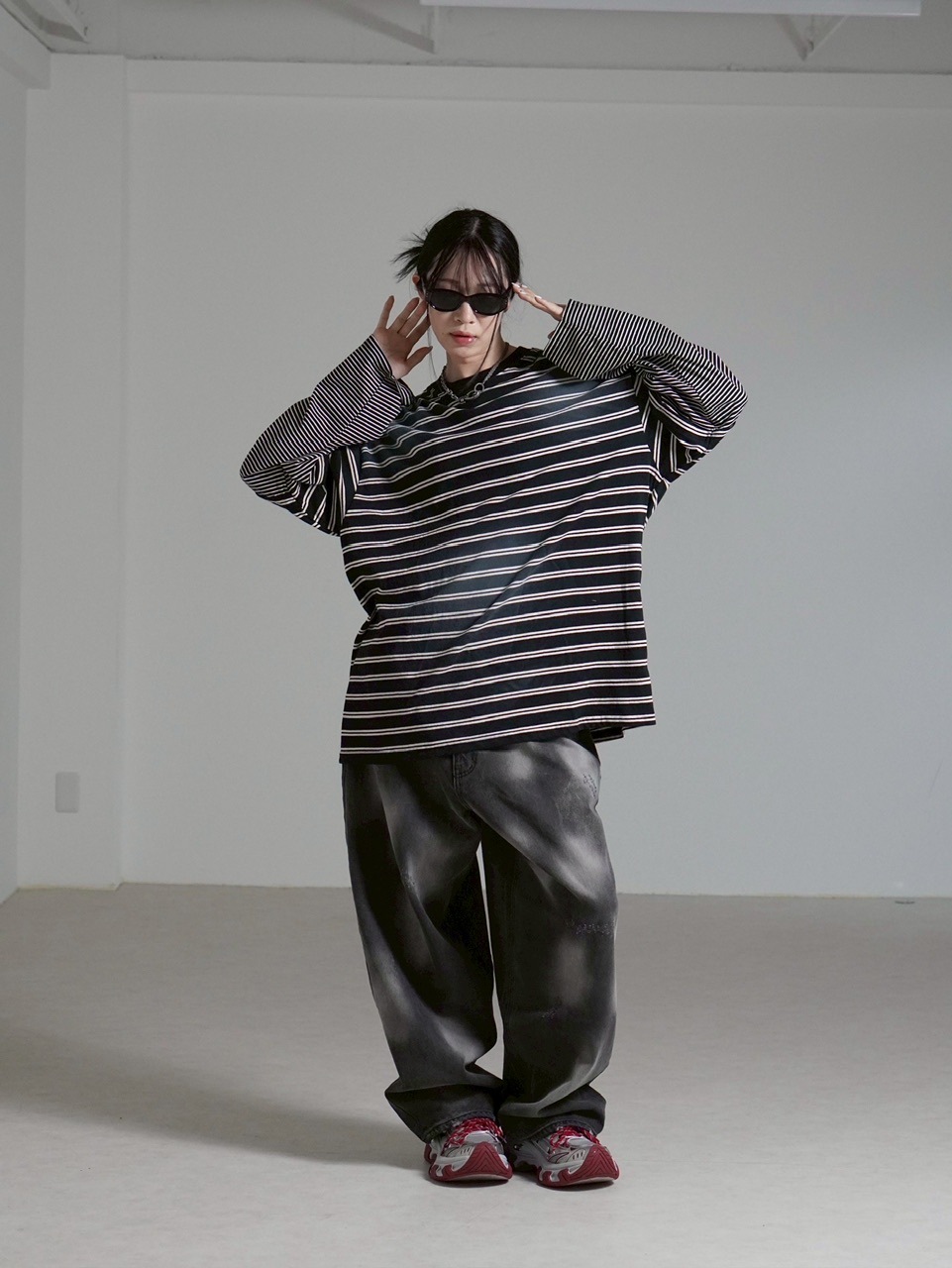 【Chikashitsu +】wash balloon denim pants Chikashitsu +】point wash balloon denim pants (2color
