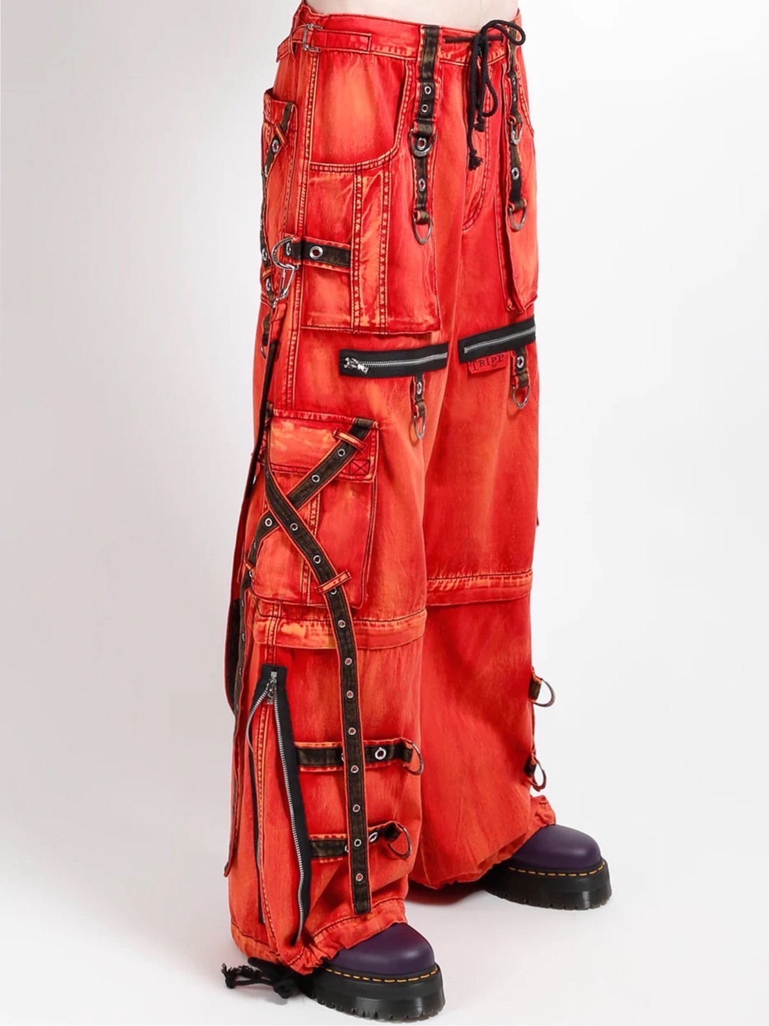 【TRIPP nyc】X-STRAP PANT FIRE WASH[AF7144MB] / 【トリップ ニューヨーク 】ボンテージストラップファイヤーワイドデニムパンツ