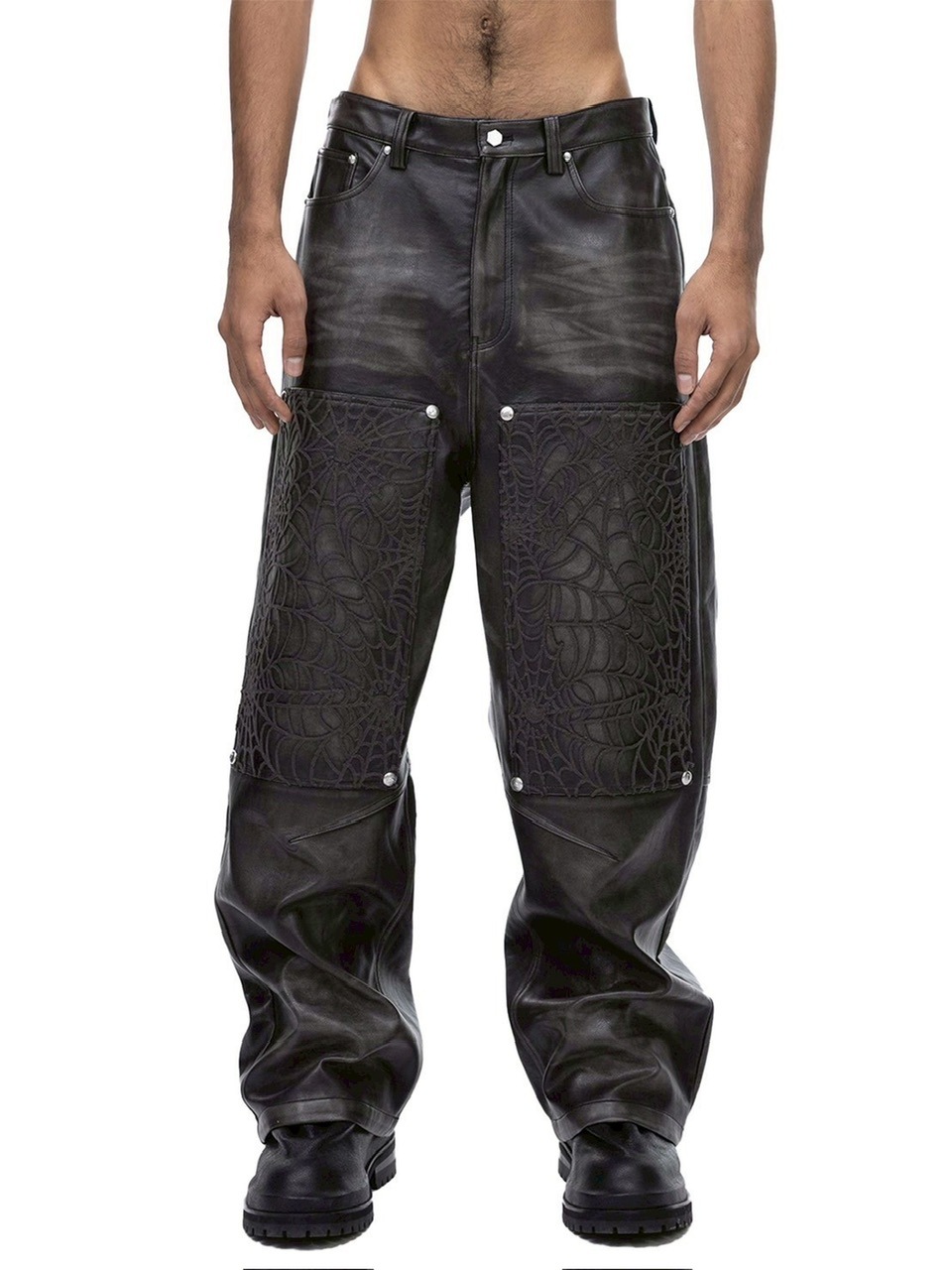 【The Boy Has No Patience】BLOOD MOON NIGHT SPIDER WEB LEATHER PANTS