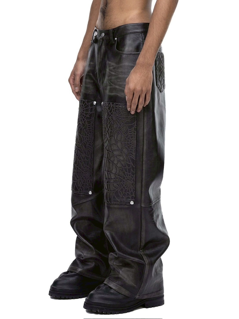 【The Boy Has No Patience】BLOOD MOON NIGHT SPIDER WEB LEATHER PANTS