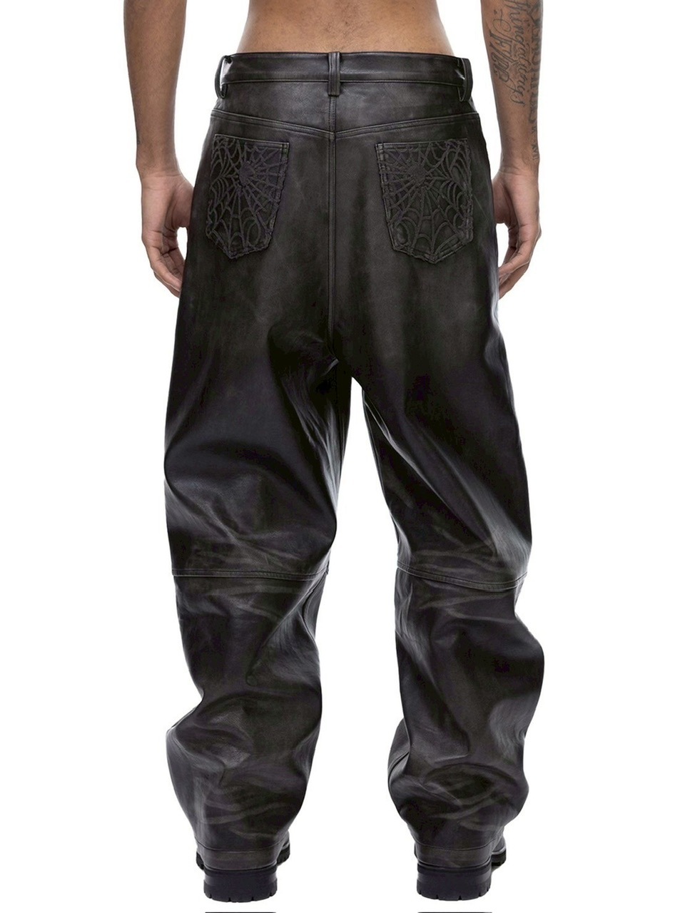 【The Boy Has No Patience】BLOOD MOON NIGHT SPIDER WEB LEATHER PANTS