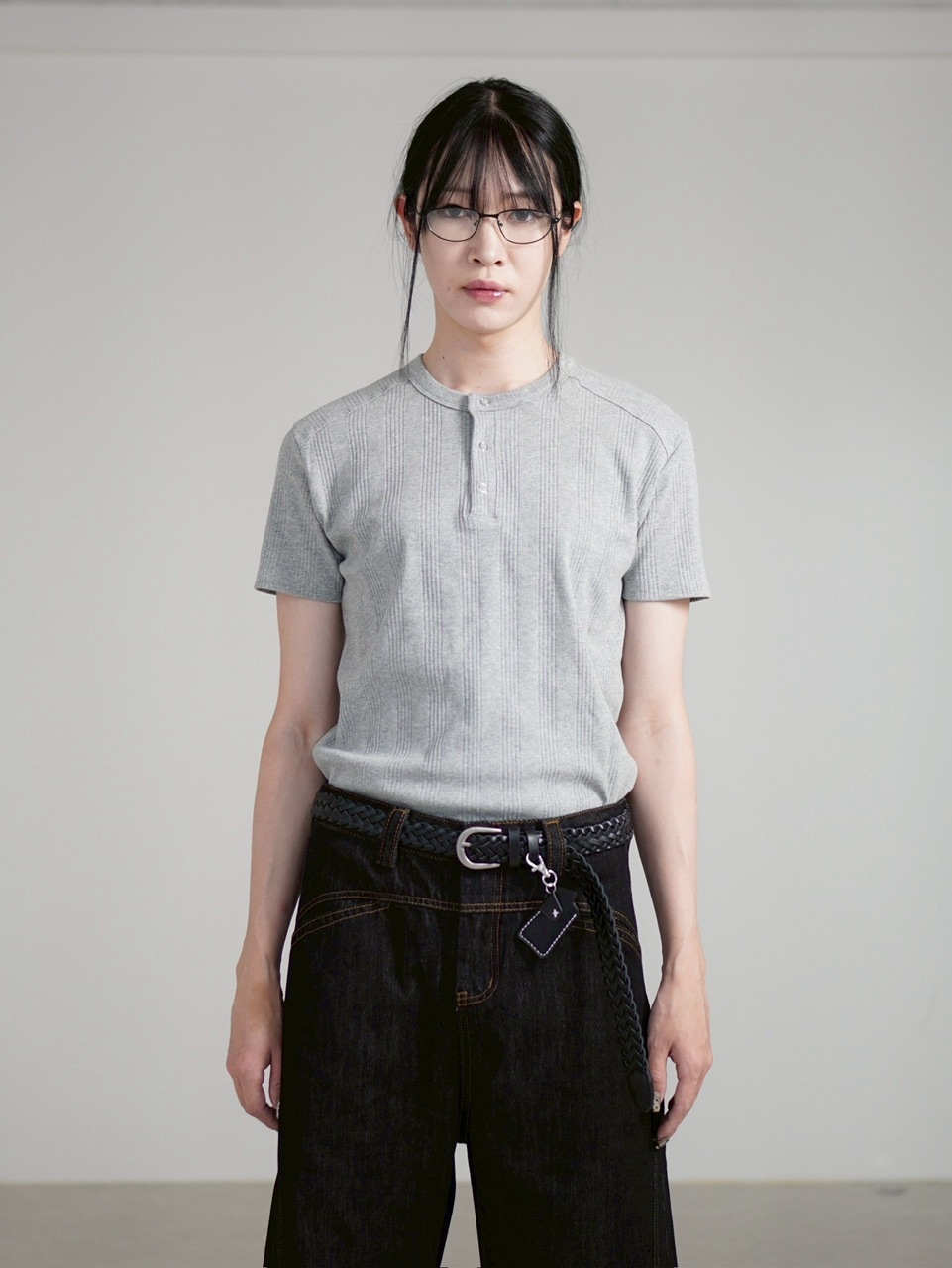 受注制【Chikashitsu +】henry neck half sleeve tee (3color