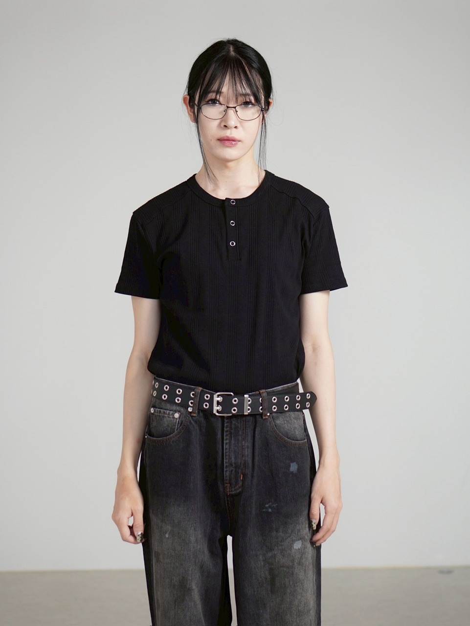 受注制【Chikashitsu +】henry neck half sleeve tee (3color
