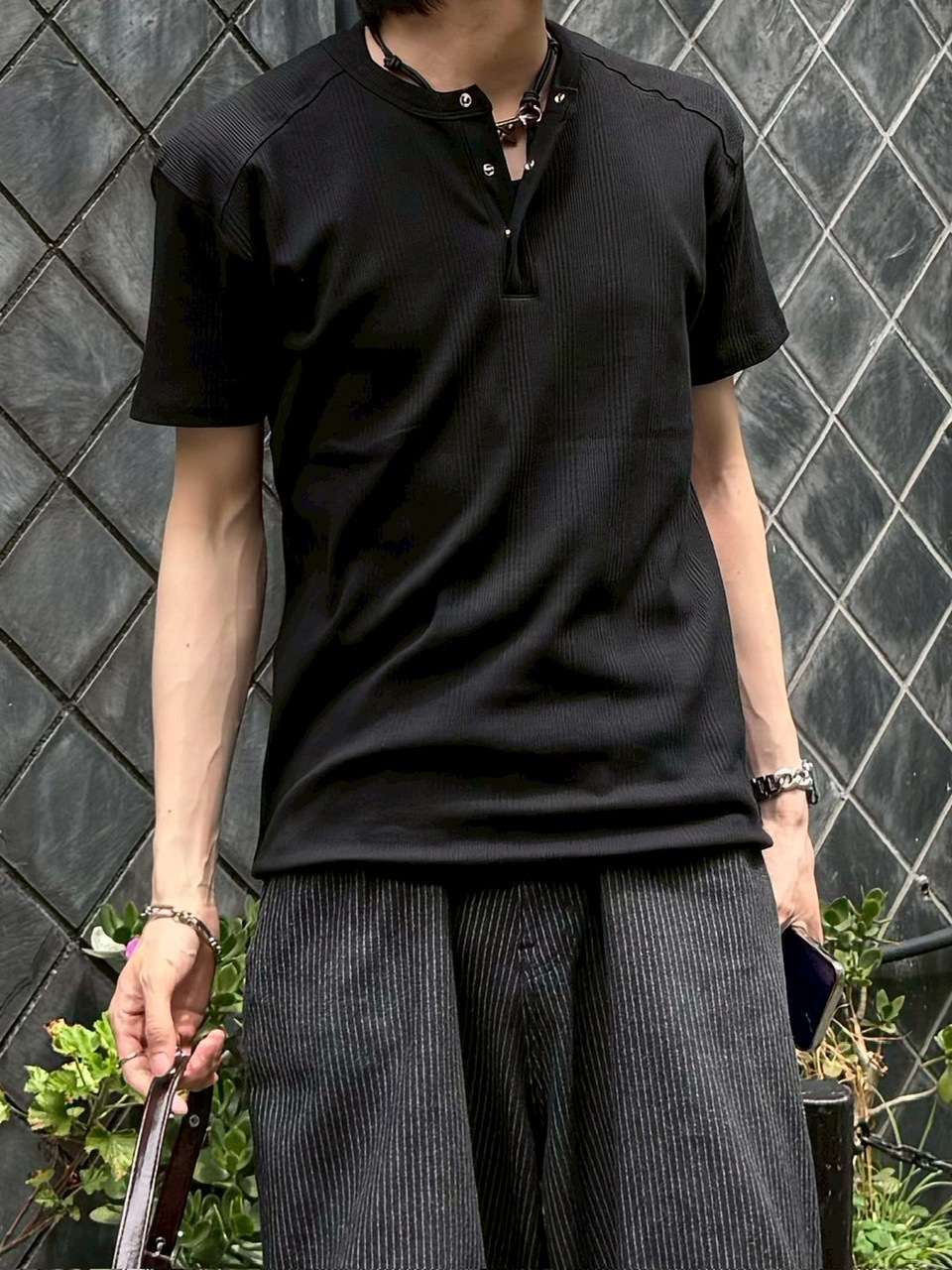 Chikashitsu +】henry neck half sleeve tee (3color