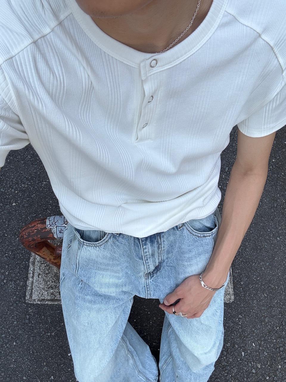 Chikashitsu +】henry neck half sleeve tee (3color