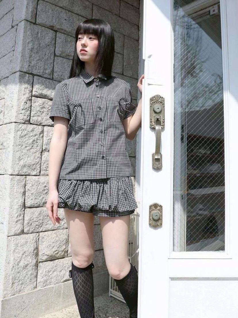 【Uglyshadow】CHECK RIBBON SHIRTS