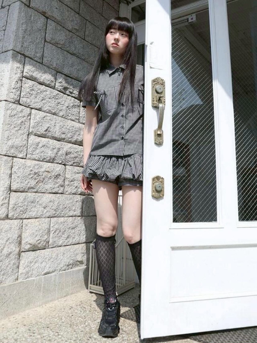 【Uglyshadow】CHECK RIBBON SHIRTS