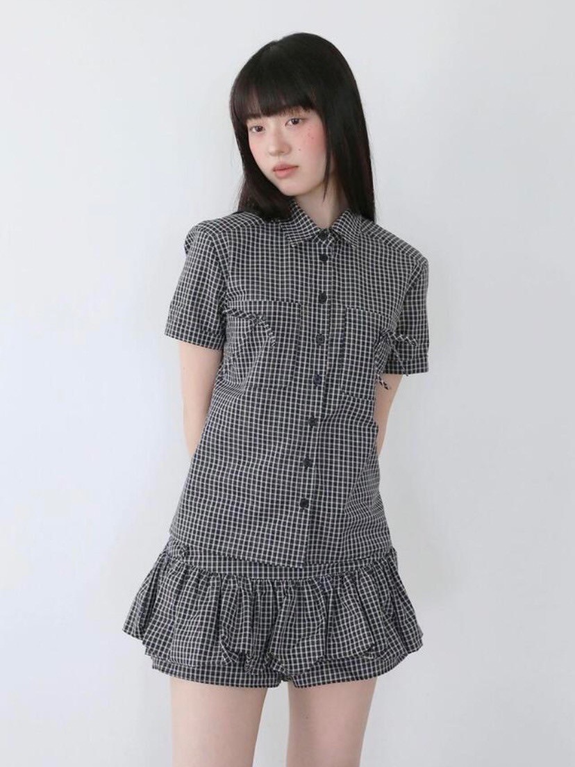 【Uglyshadow】CHECK RIBBON SHIRTS