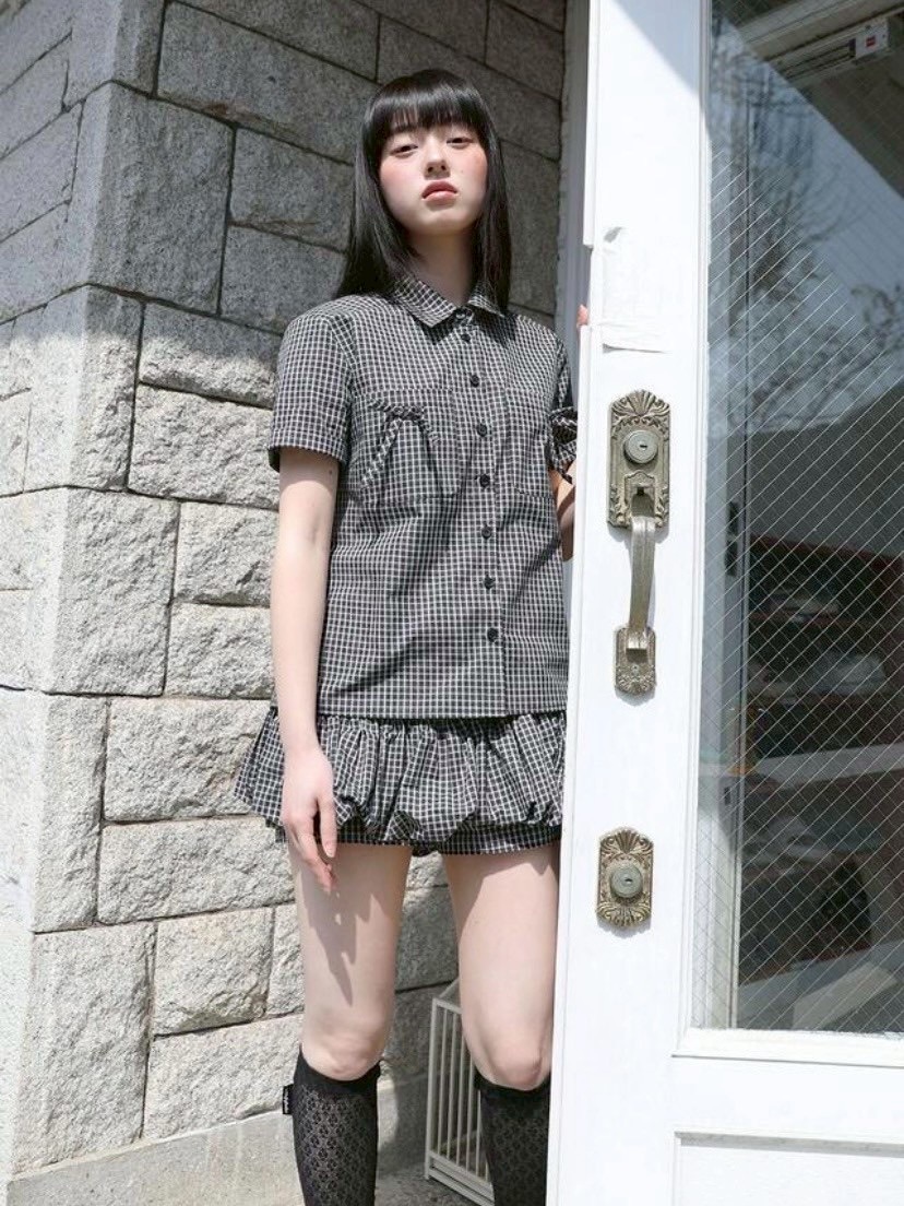 【Uglyshadow】CHECK RIBBON SHIRTS