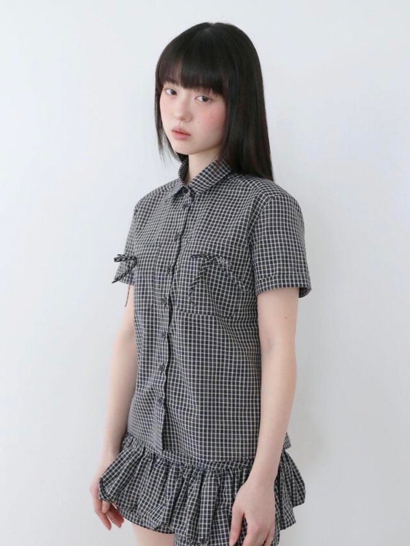 【Uglyshadow】CHECK RIBBON SHIRTS