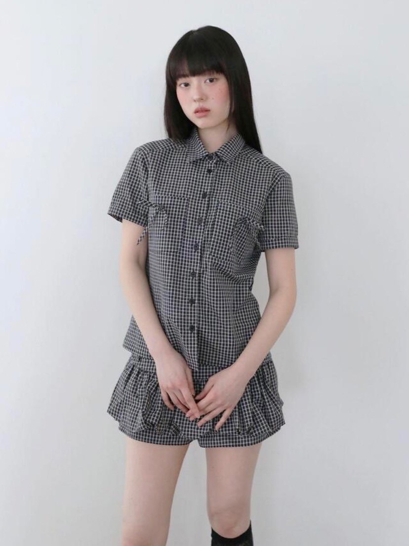 【Uglyshadow】CHECK RIBBON SHIRTS
