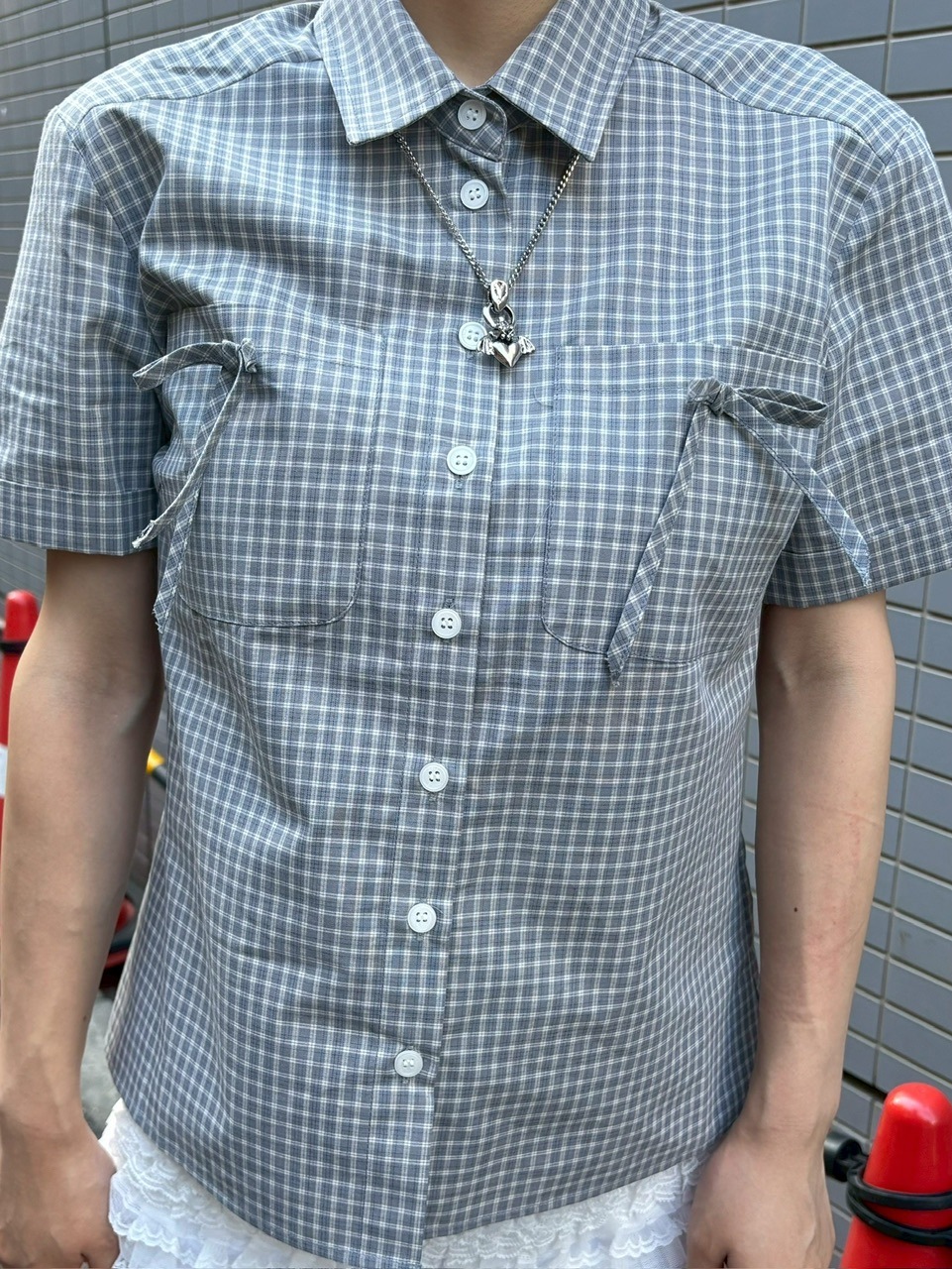 【Uglyshadow】CHECK RIBBON SHIRTS