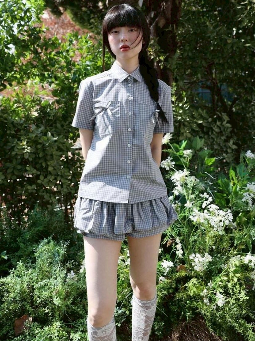 【Uglyshadow】CHECK RIBBON SHIRTS