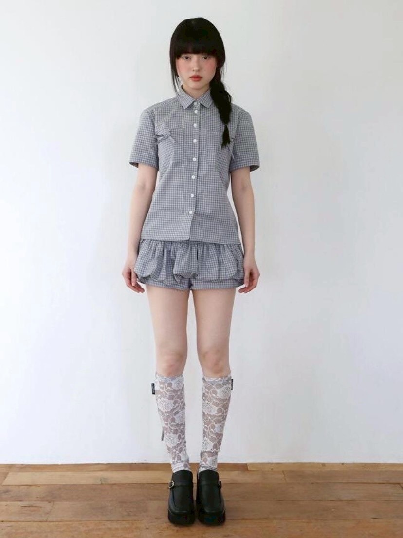【Uglyshadow】CHECK RIBBON SHIRTS