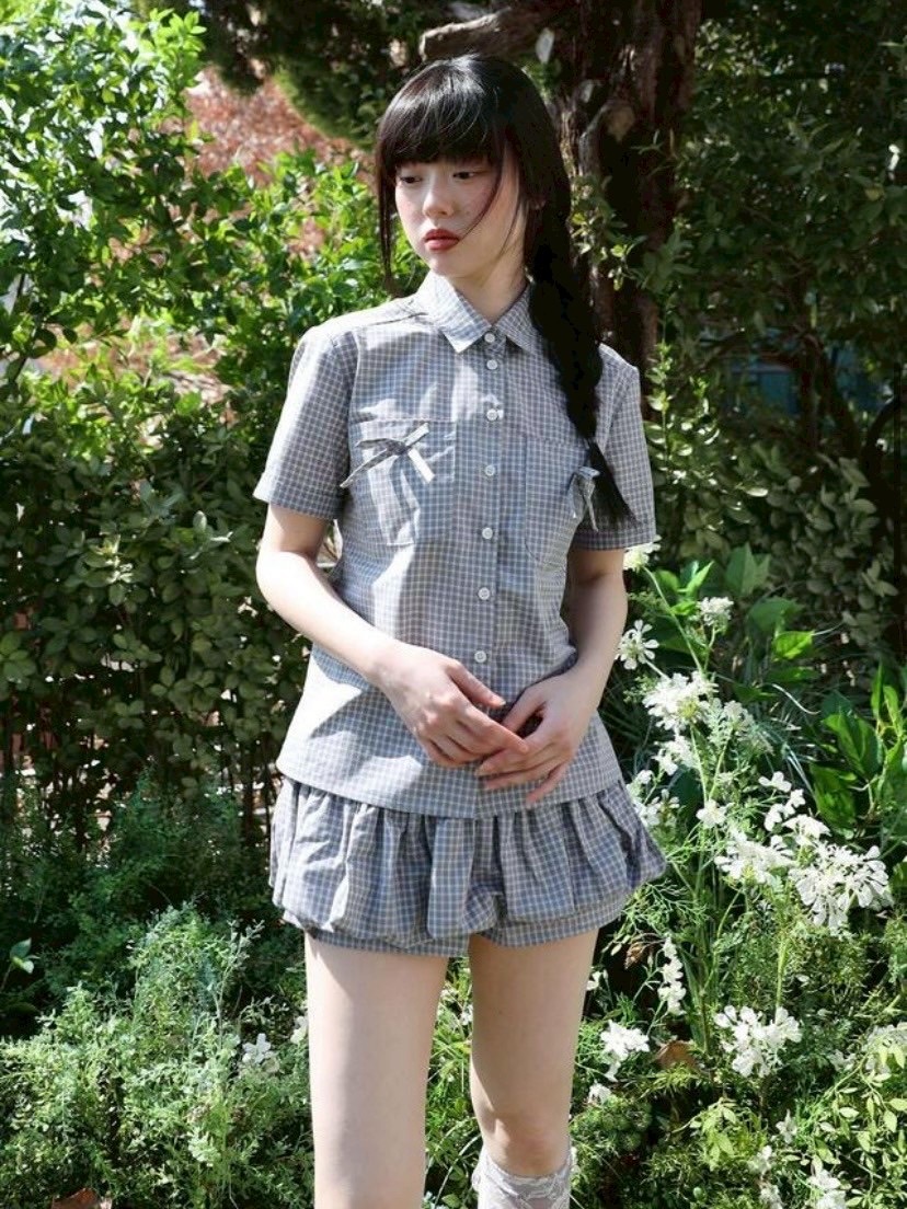 【Uglyshadow】CHECK RIBBON SHIRTS