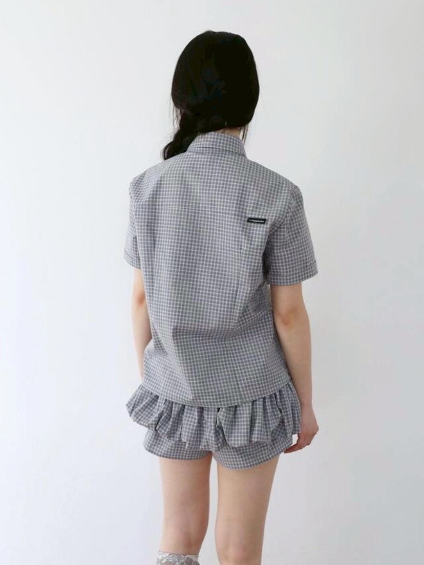【Uglyshadow】CHECK RIBBON SHIRTS