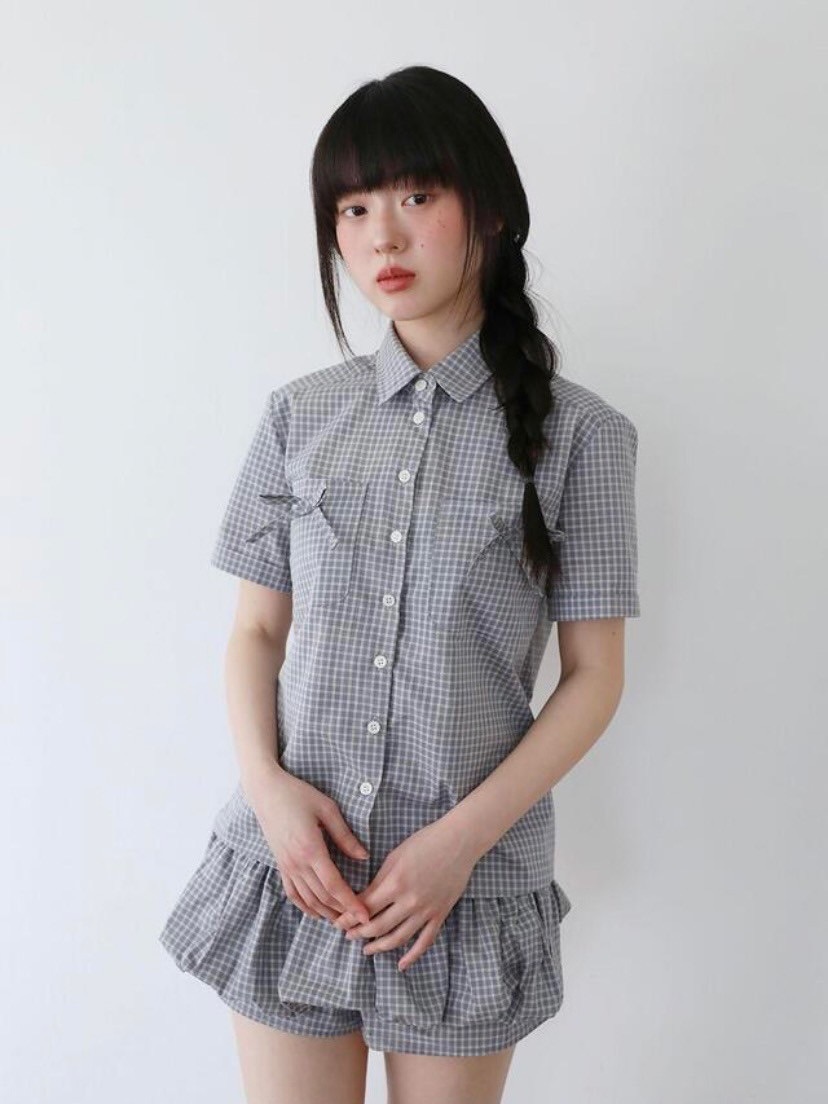 【Uglyshadow】CHECK RIBBON SHIRTS