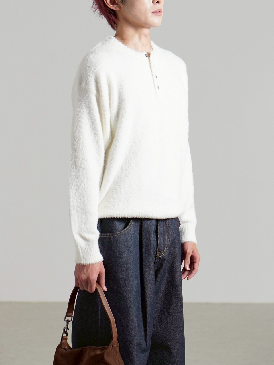 受注制【Chikashitsu +】henry neck hairy knit / 【チカシツプラス