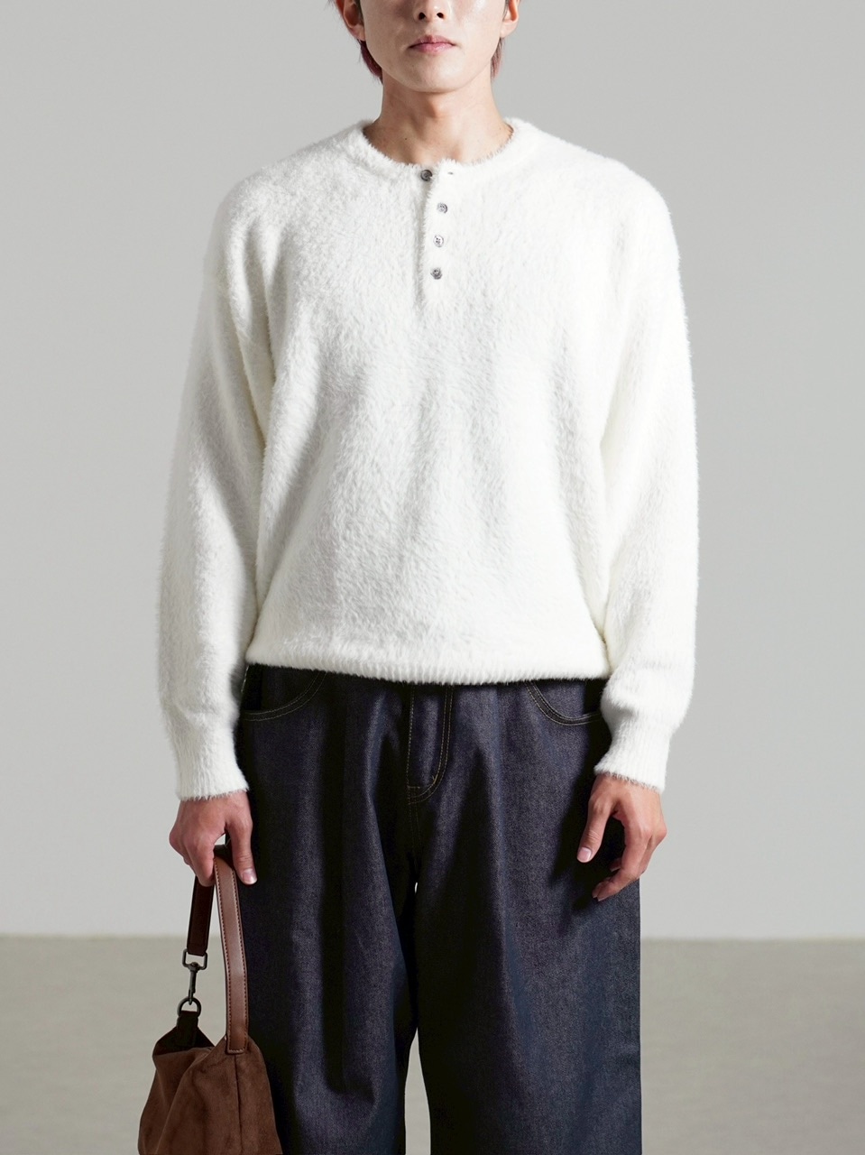 受注制【Chikashitsu +】henry neck hairy knit / 【チカシツプラス