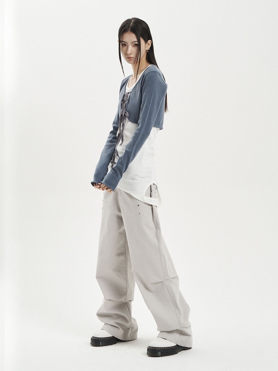 【SETUP‐EXE】LEG PINTUCK STUDDED PANTS