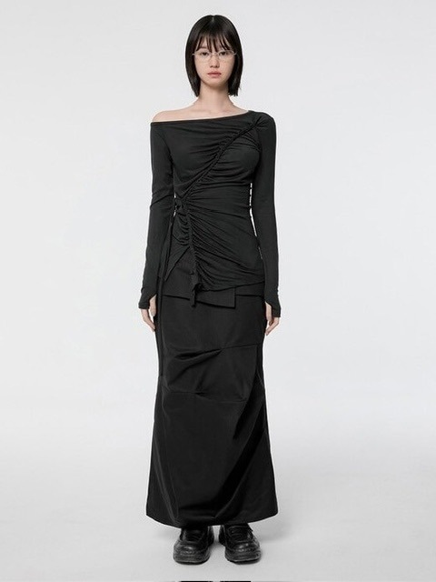 【FLAREUP】Handmade Twisted One-Shoulder Long Sleeve / 【フレアアップ】ハンドメイドツイストワンショルダー長袖Ｔシャツ