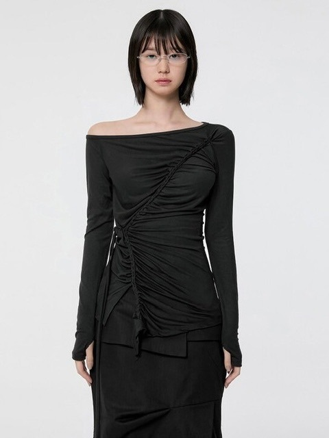 【FLAREUP】Handmade Twisted One-Shoulder Long Sleeve / 【フレアアップ】ハンドメイドツイストワンショルダー長袖Ｔシャツ