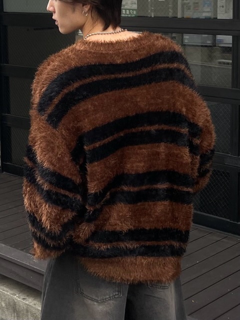 受注制【Chikashitsu +】hairy border knit (3color) / 【チカシツプラス】ヘイリーボーダーニット