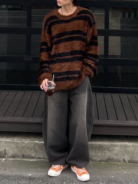 受注制【Chikashitsu +】hairy border knit (3color) / 【チカシツプラス】ヘイリーボーダーニット