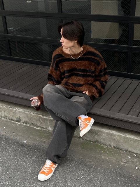受注制【Chikashitsu +】hairy border knit (3color