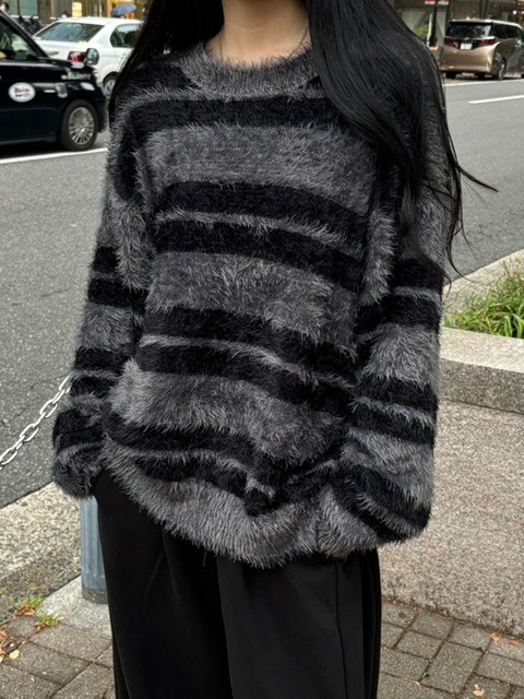 受注制【Chikashitsu +】hairy border knit (3color