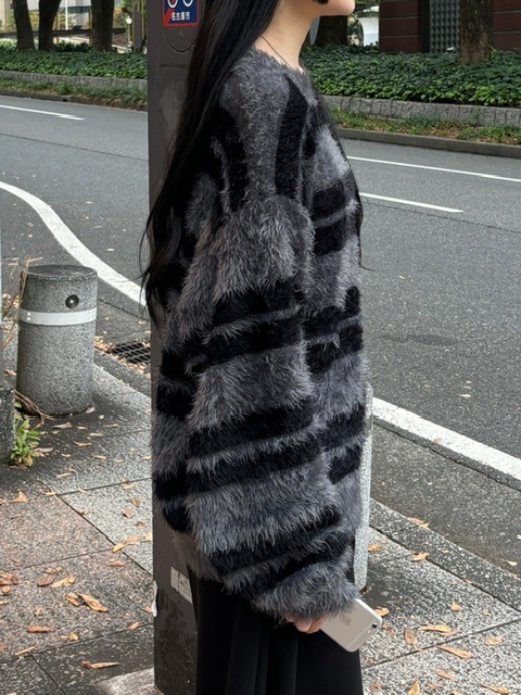 ボーダリープラス(PC＋POM) 受注制【Chikashitsu +】hairy border knit (3color