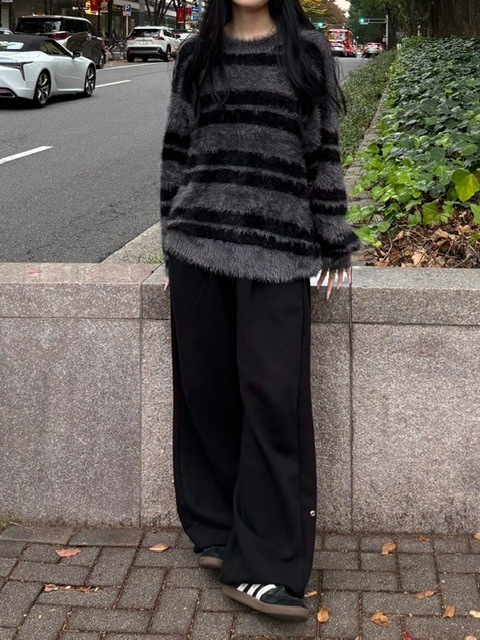 受注制【Chikashitsu +】hairy border knit (3color) / 【チカシツプラス】ヘイリーボーダーニット