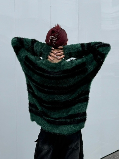受注制【Chikashitsu +】hairy border knit (3color