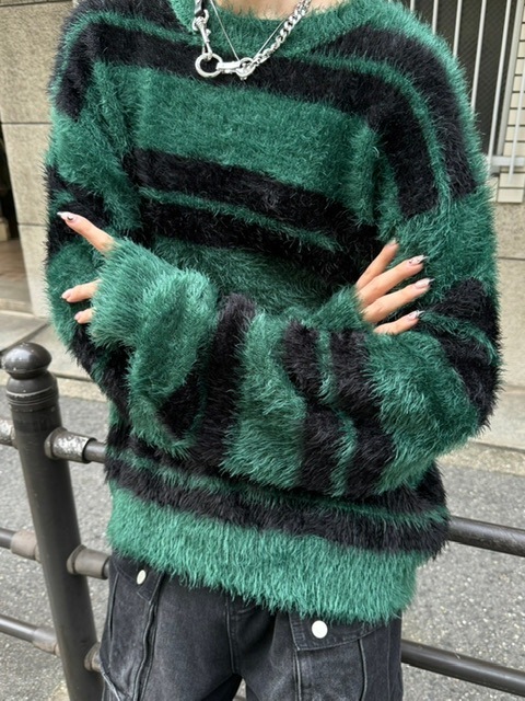 受注制【Chikashitsu +】hairy border knit (3color