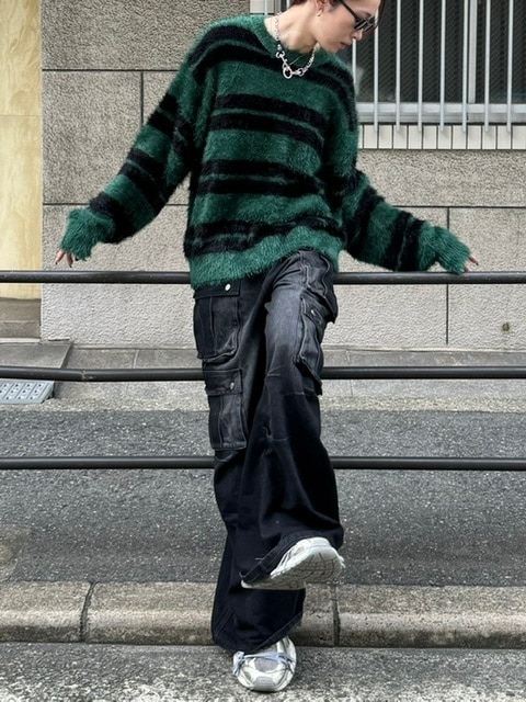 受注制【Chikashitsu +】hairy border knit (3color