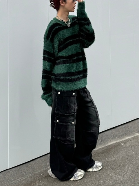 受注制【Chikashitsu +】hairy border knit (3color) / 【チカシツプラス】ヘイリーボーダーニット