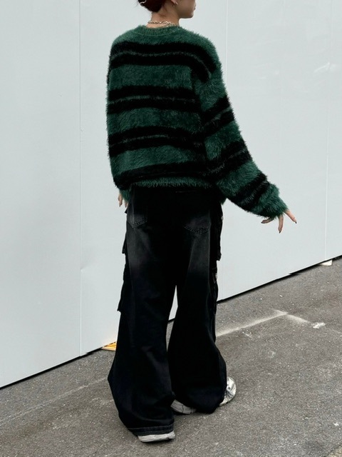 受注制【Chikashitsu +】hairy border knit (3color) / 【チカシツプラス】ヘイリーボーダーニット