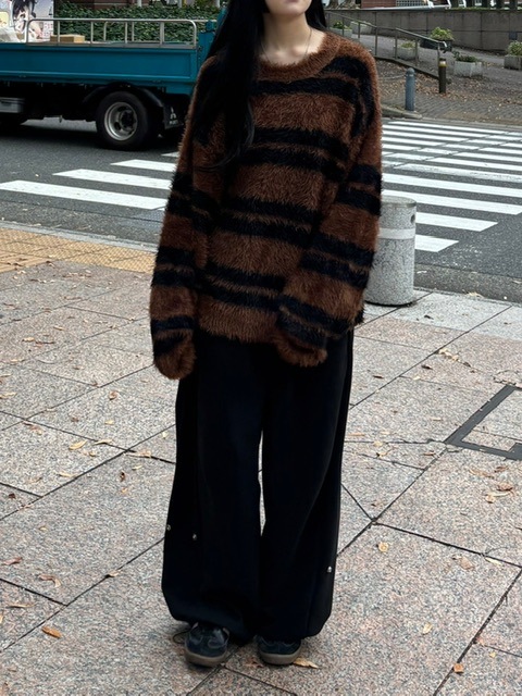 受注制【Chikashitsu +】hairy border knit (3color) / 【チカシツプラス】ヘイリーボーダーニット