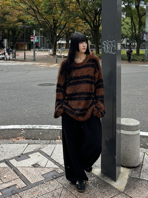 受注制【Chikashitsu +】hairy border knit (3color