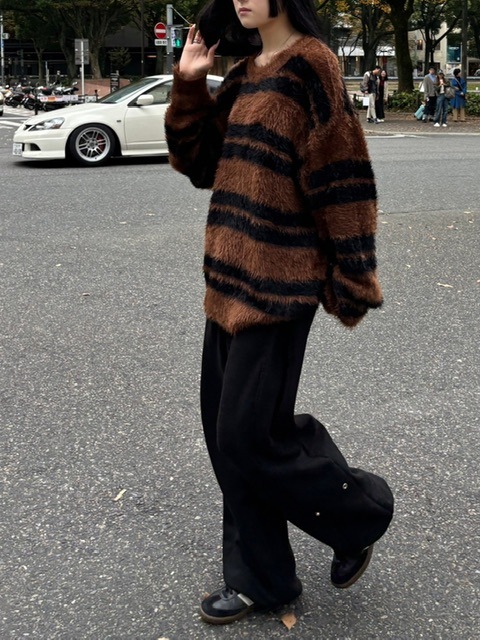 受注制【Chikashitsu +】hairy border knit (3color) / 【チカシツプラス】ヘイリーボーダーニット