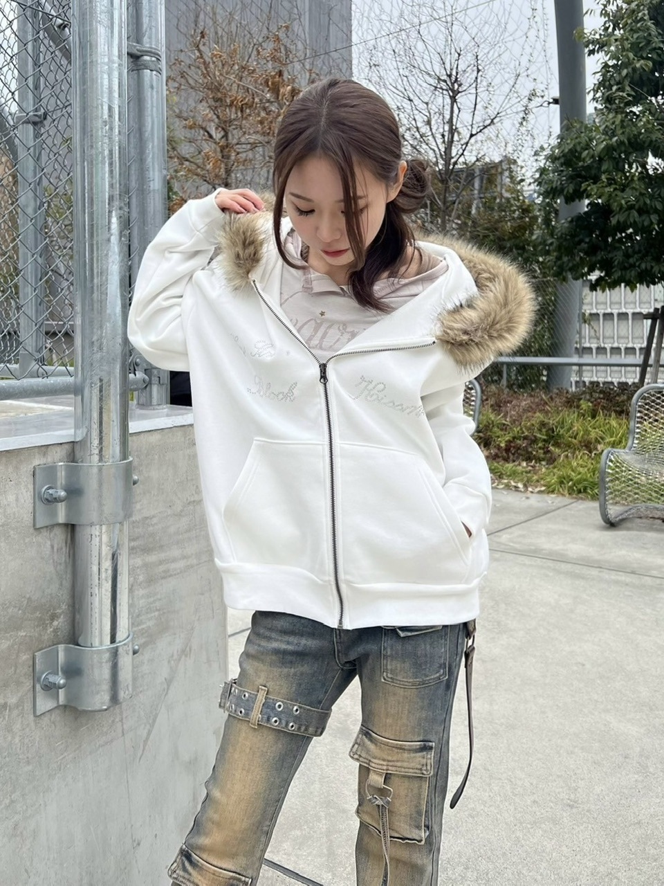 Never mind the XU】fur zip up hoodie (2color) | OUR BRAND,Never