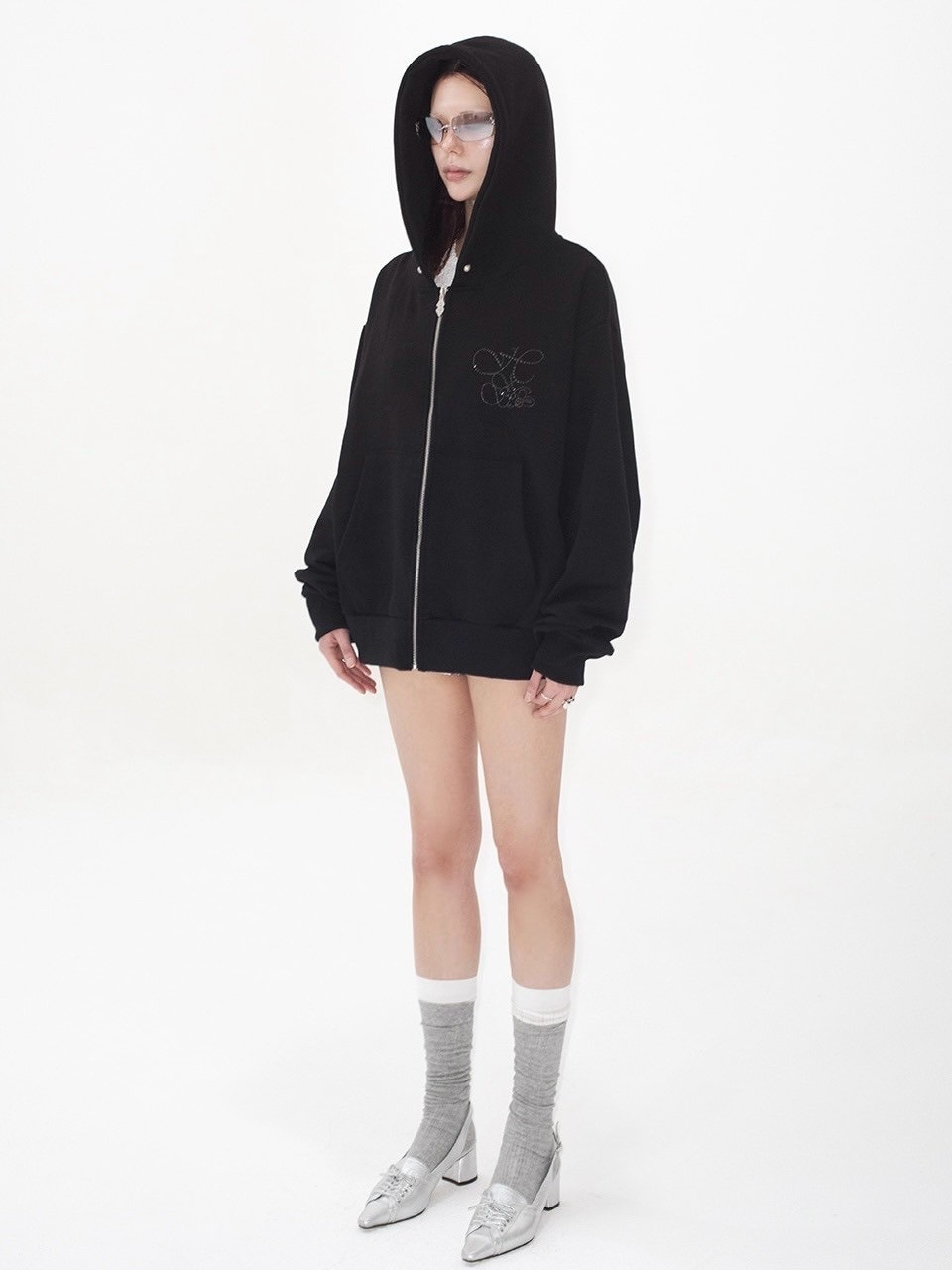 HOLY NUMBER 7】OVERFIT HIP HOP MOVE CUBIC LETTERING HOODIE ZIP-UP
