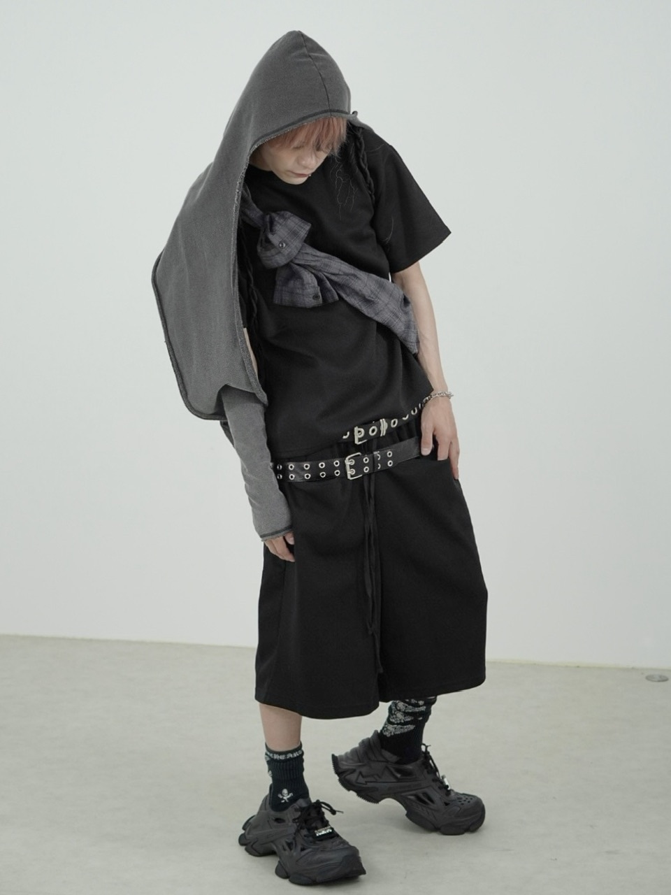【BAON】[unisex] Dokoe Check String Over Hood Shirt BAON】[unisex] Dokoe Check String Over Hood Shirt